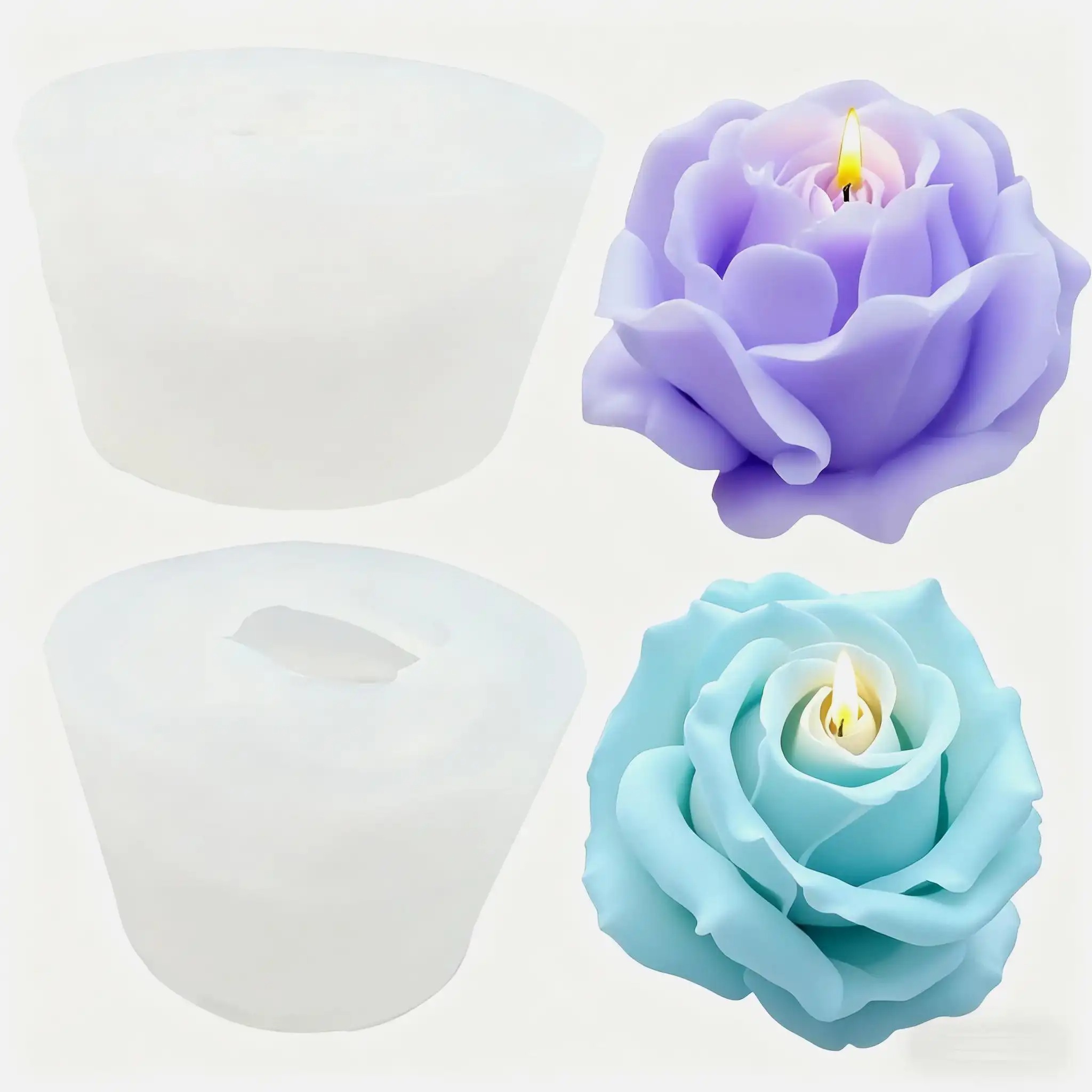Candle Making Easy - แม่พิมพ์เทียนซิลิโคนรูปดอกกุหลาบ 3 มิติ 2 ชิ้น -