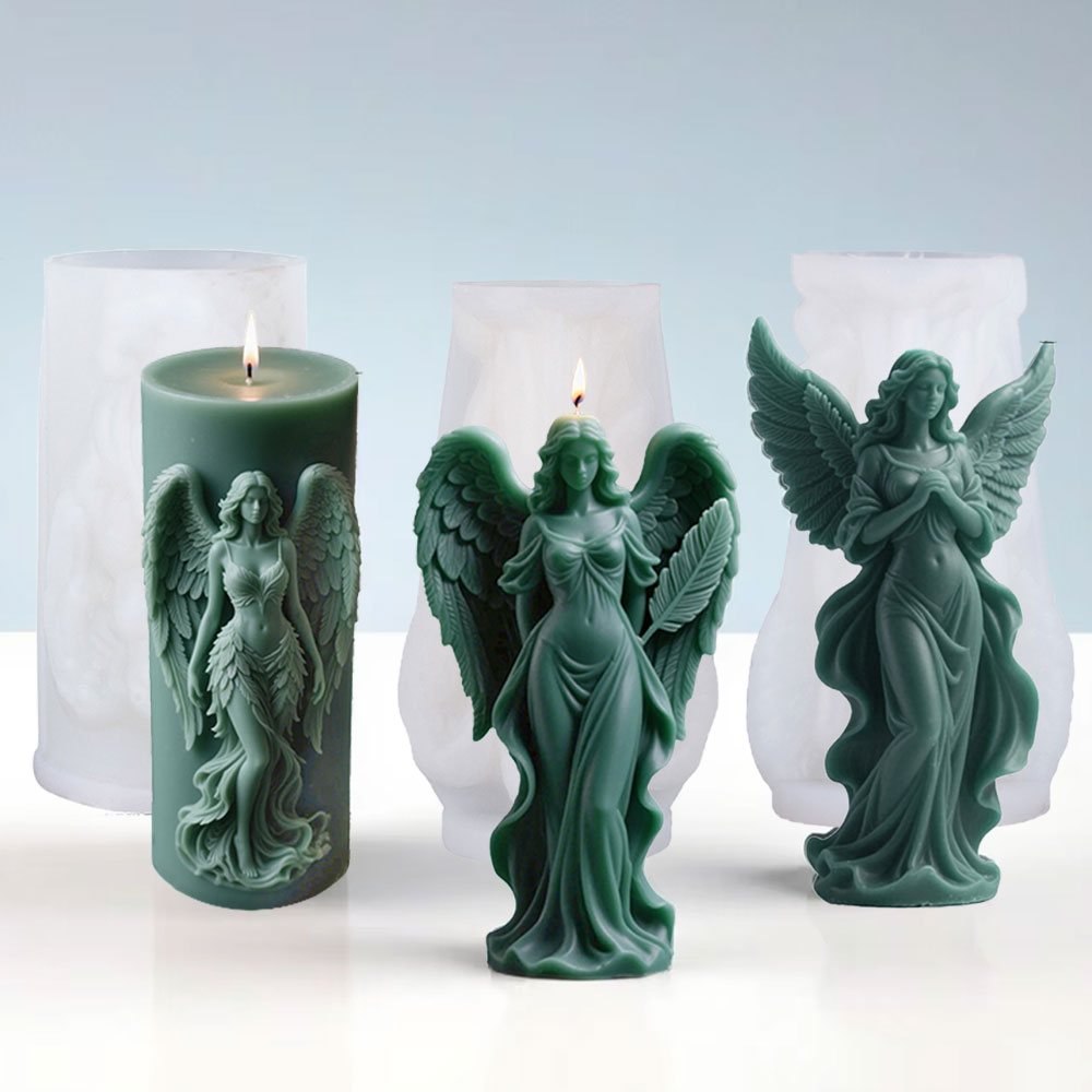 Candle Making Easy - ปีกเทพธิดาเทียนหอมซิลิโคนแม่พิมพ์ DIY Prayer Angel ประติมากรรมยิปซั่มเรซินแม่พิมพ์ผู้หญิงเทียนทําอุปกรณ์ตกแต่งบ้าน