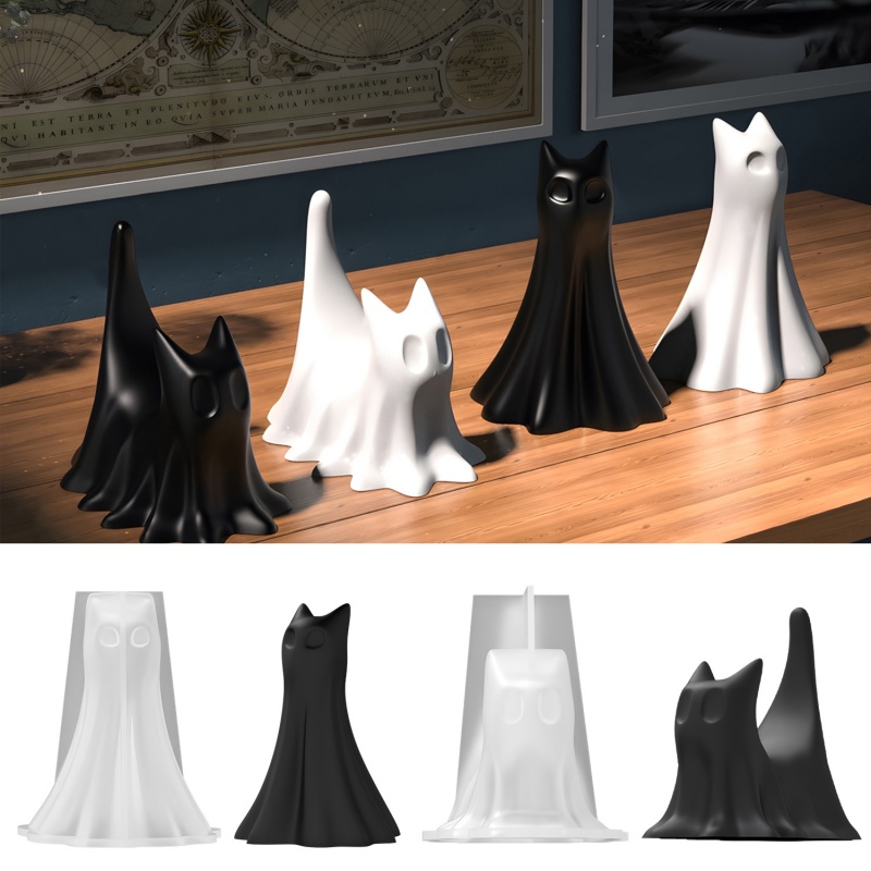 Candle Making Factory - Ghost Cat ฮาโลวีนเดสก์ท็อปเครื่องประดับพลาสเตอร์แม่พิมพ์ซิลิโคน DIY Handmade Aromatherapy